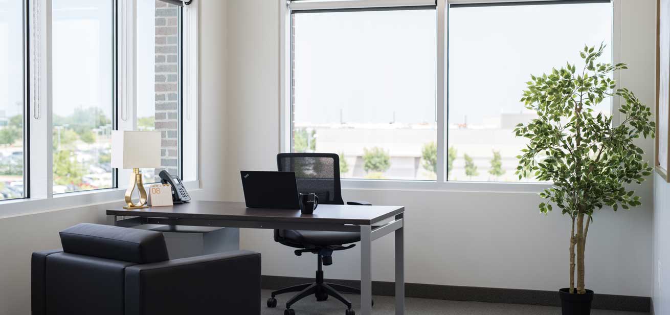Comfortable working place that can help avoid back pain from sitting at a desk all day.