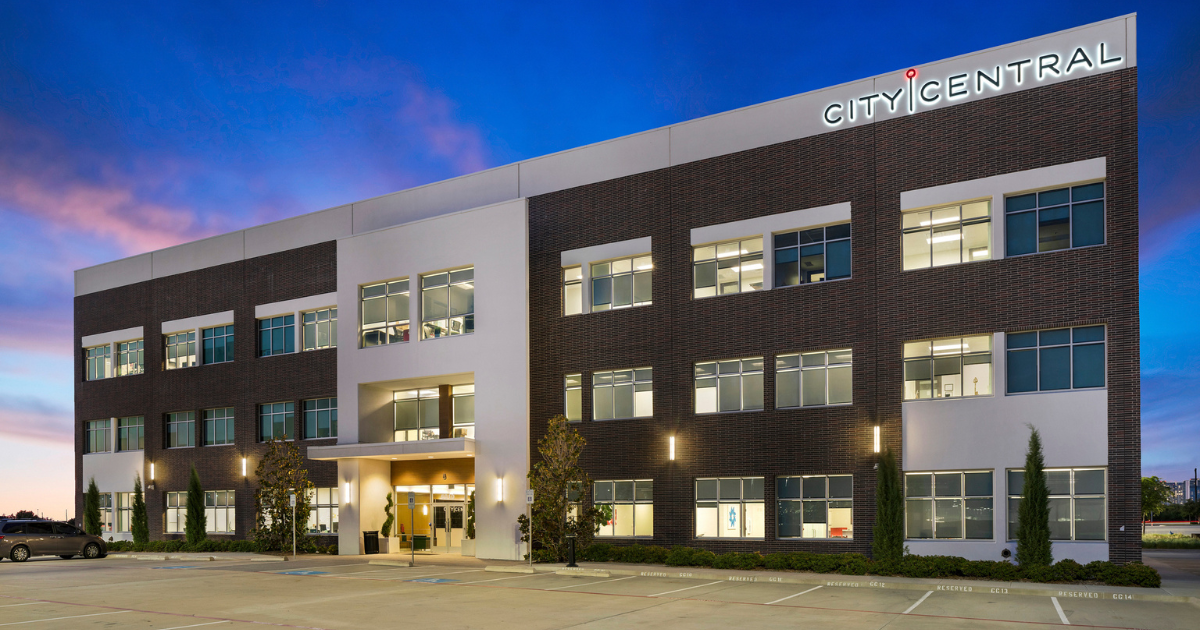 Exterior shot of coworking space, CityCentral Plano. 